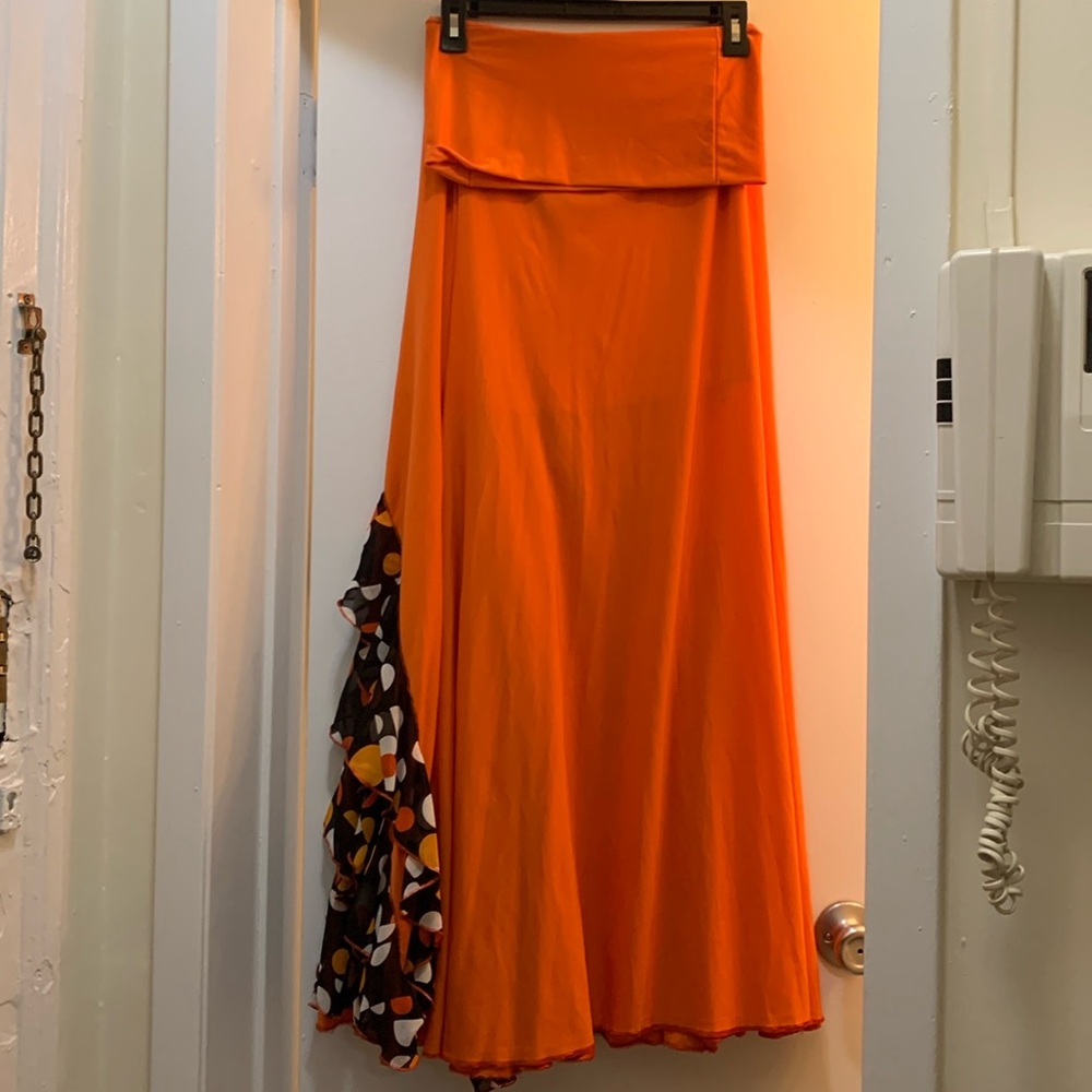 Orange ruffled polka dot flamenco skirt bought in Spain